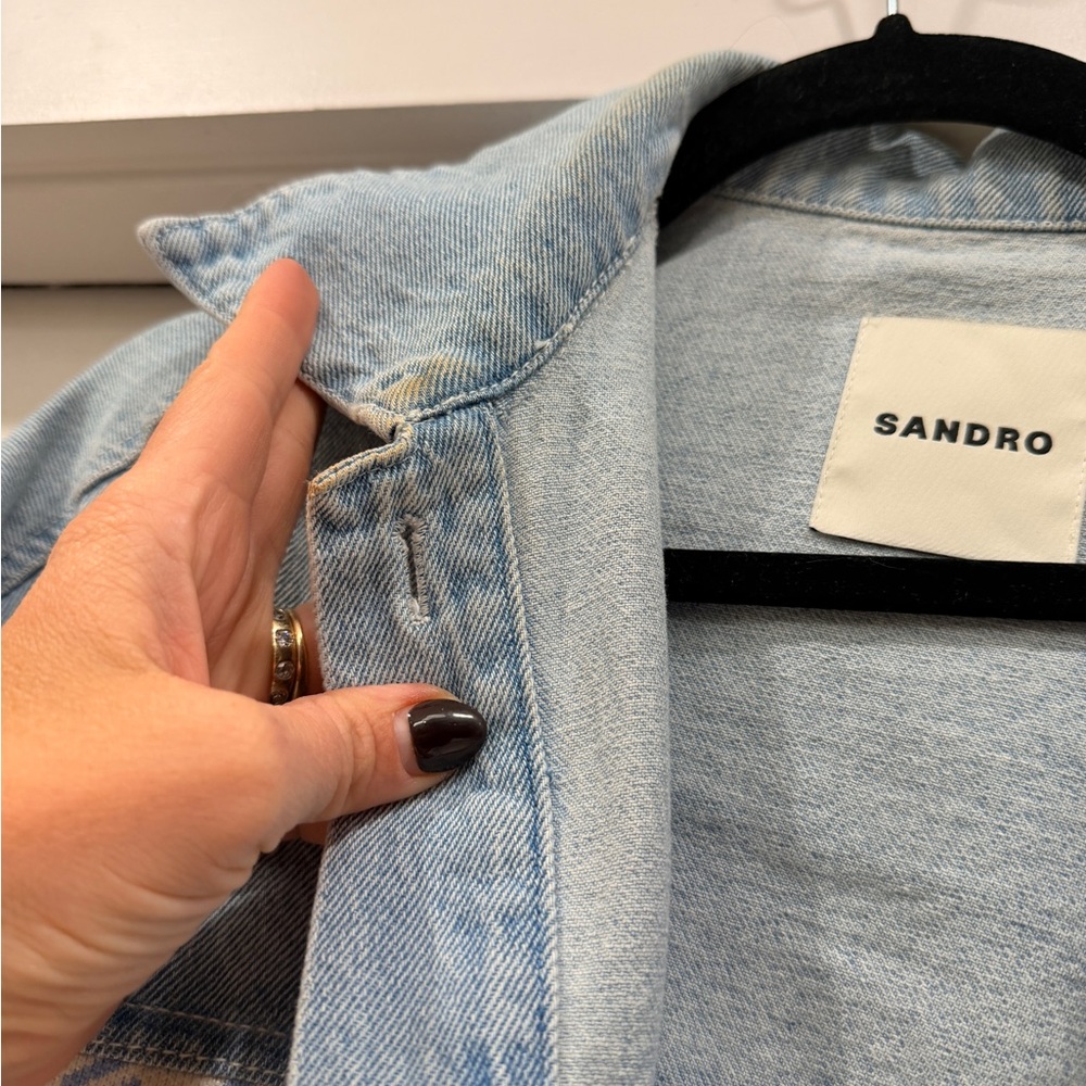 Sandro Blue and White Houndstooth Denim Jacket - Picture 4 of 6